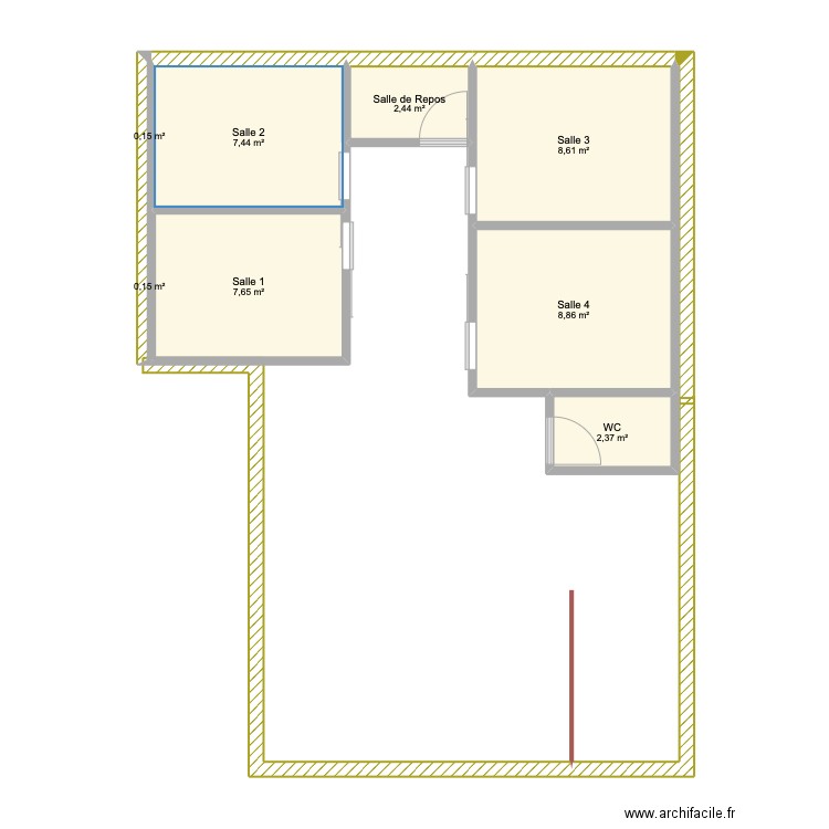 Cabinet. Plan de 8 pièces et 38 m2