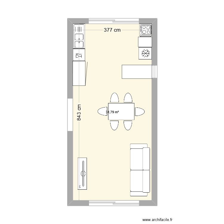 piece de vie st jean. Plan de 1 pièce et 32 m2