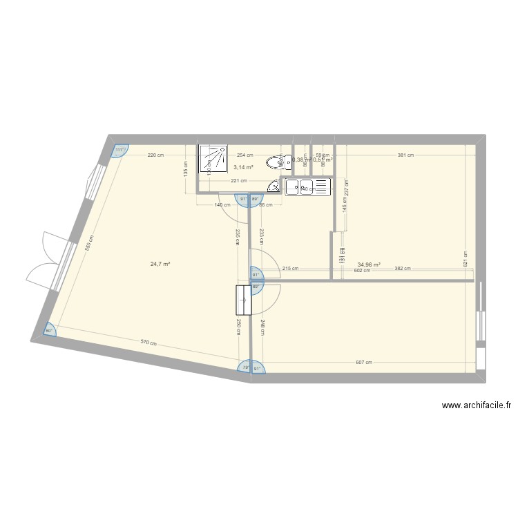 plan yves 1. Plan de 5 pièces et 64 m2