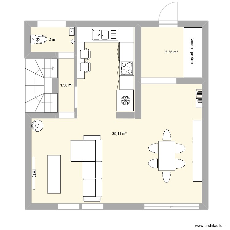 maison1. Plan de 4 pièces et 48 m2