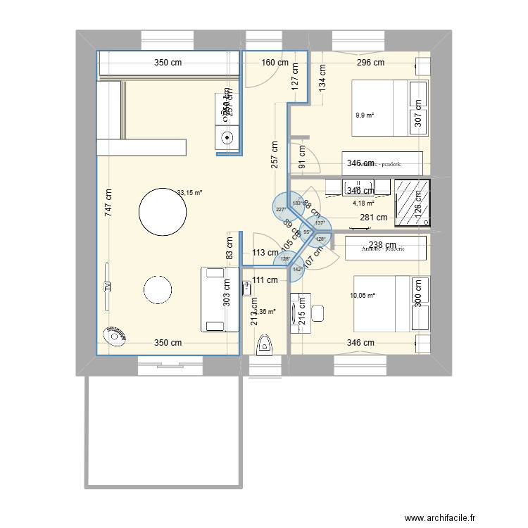 mtceau v. Plan de 5 pièces et 60 m2