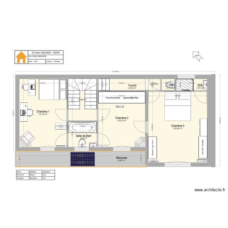 15 HA 1ER ETAGE AMENAGE. Plan de 10 pièces et 71 m2