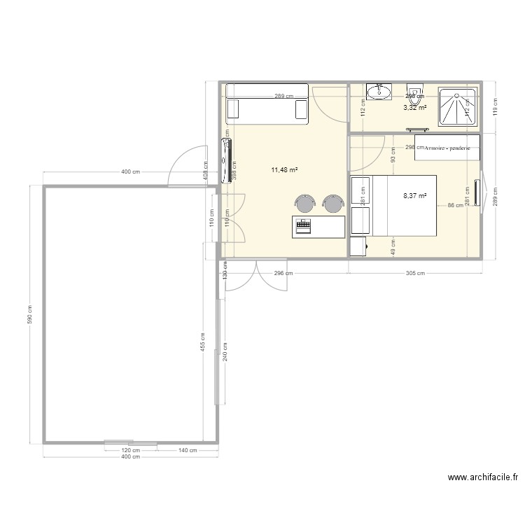 weiler-chavanon . Plan de 3 pièces et 23 m2