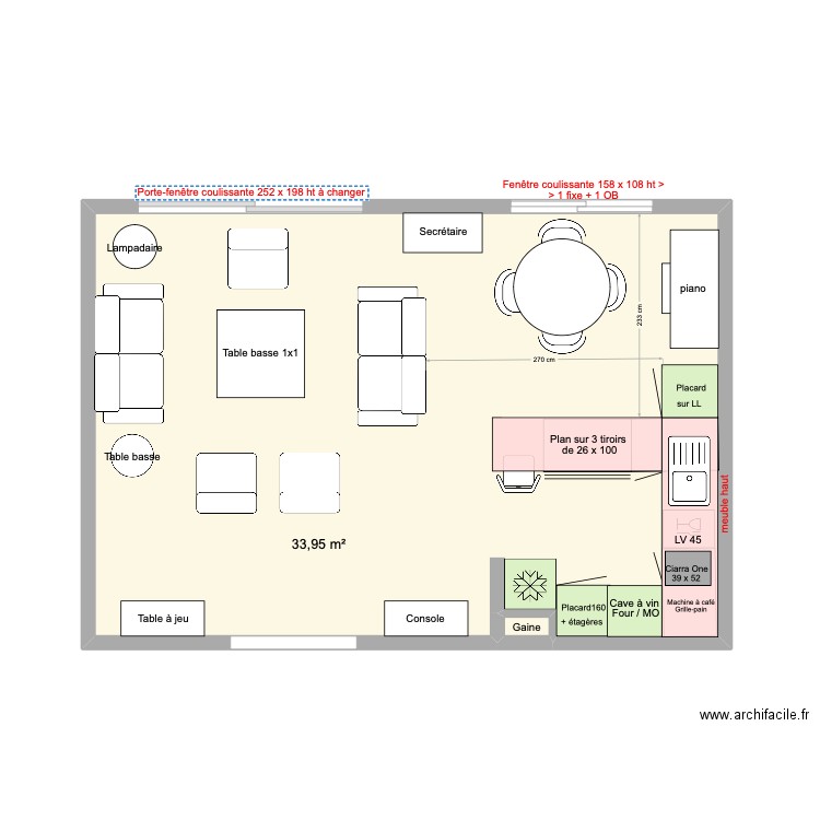 Solution 3. Plan de 2 pièces et 34 m2