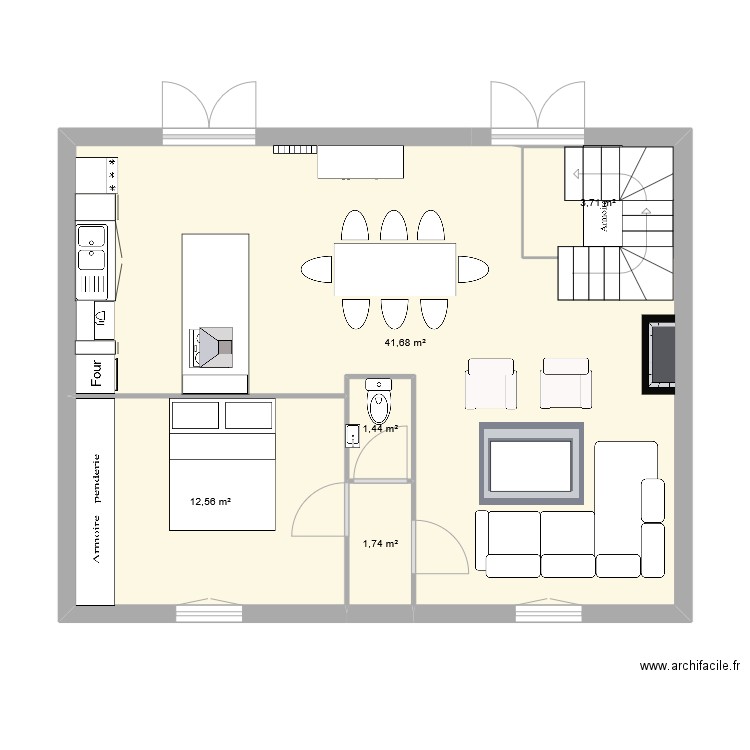 versio2 (cuisine ouverte). Plan de 5 pièces et 61 m2