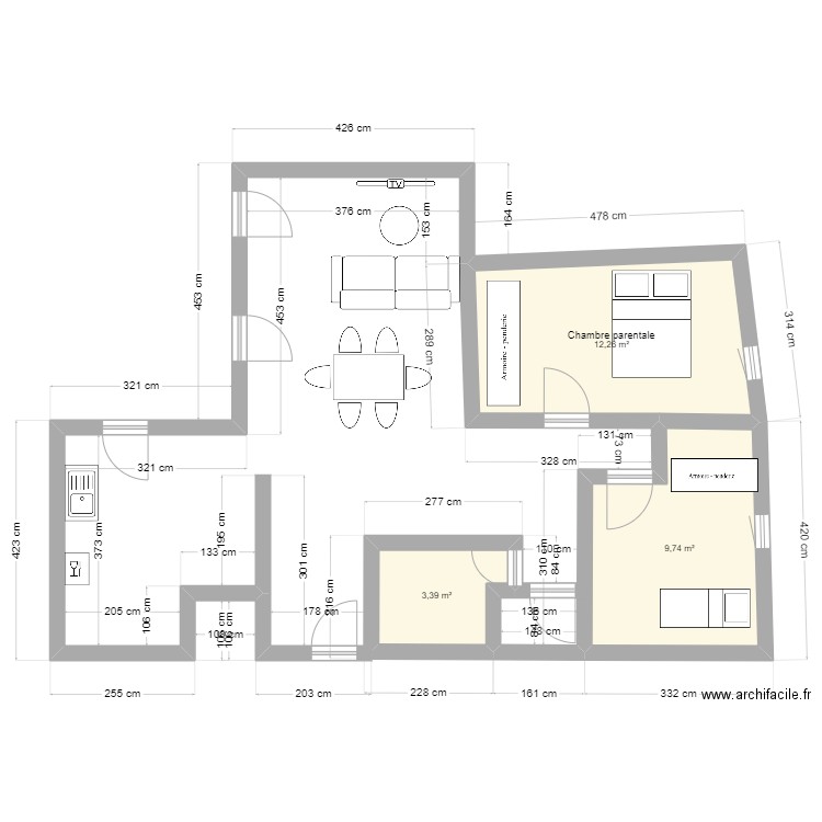 appart villecroze. Plan de 3 pièces et 25 m2