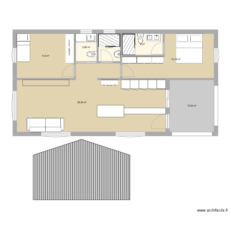 rancho2. Plan de 7 pièces et 84 m2