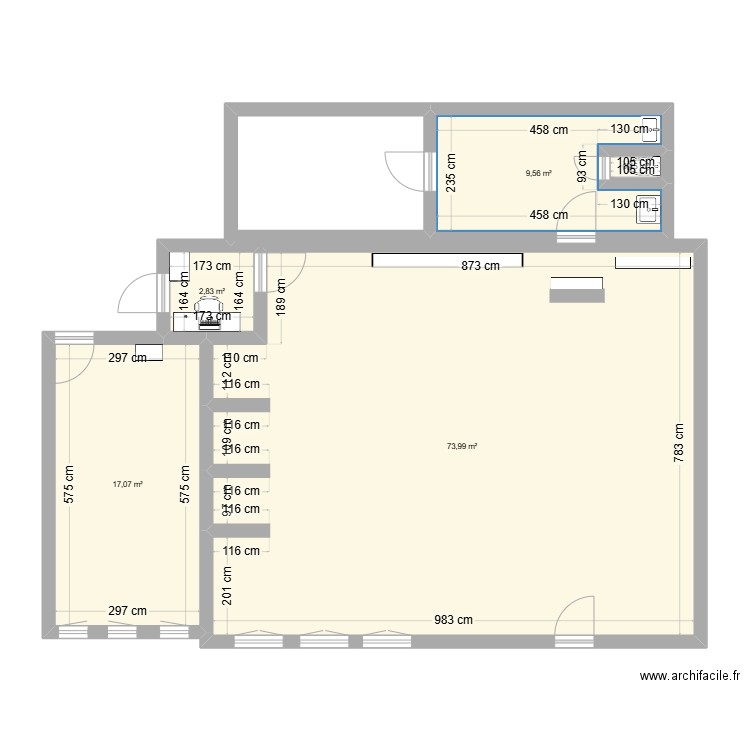 plan atelier peinture Dany. Plan de 5 pièces et 104 m2