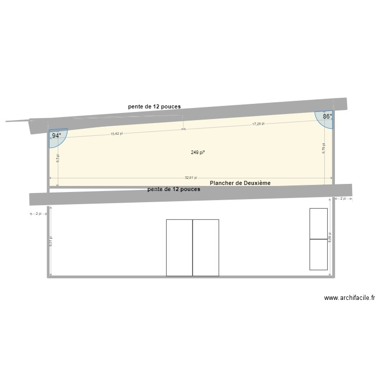 mur élévation gauche. Plan de 1 pièce et 23 m2