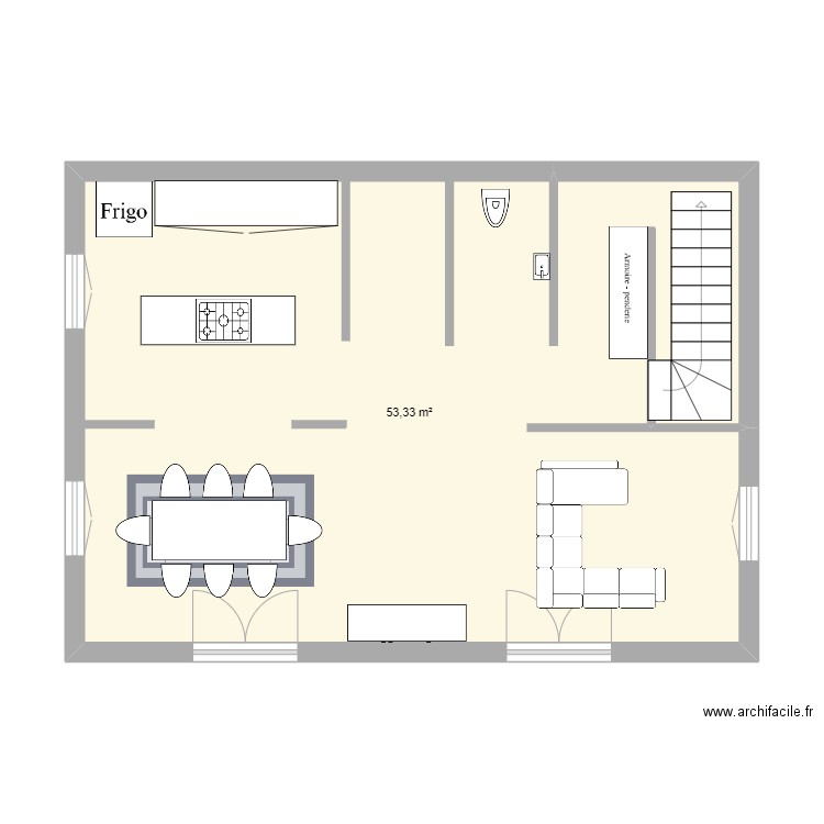 RDC HAUT. Plan de 1 pièce et 53 m2