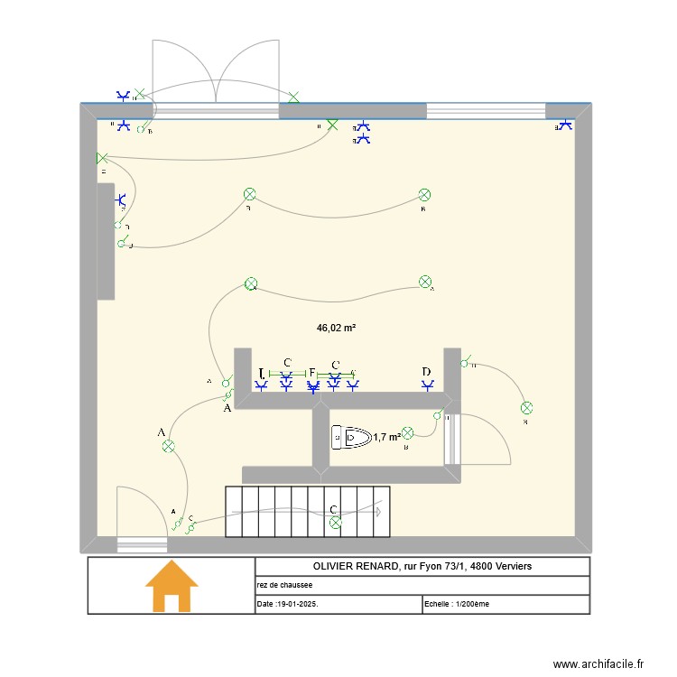 rdc oli. Plan de 2 pièces et 52 m2