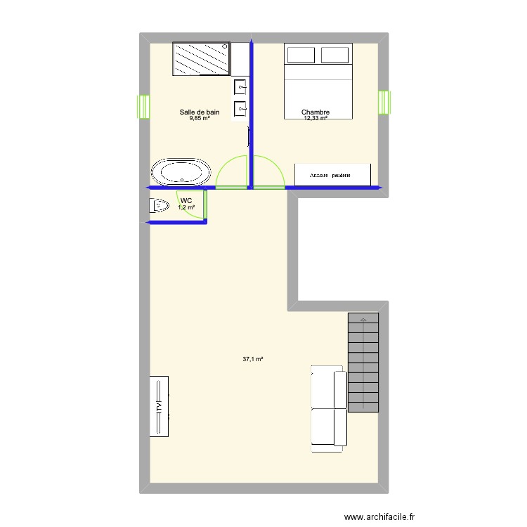 étage wolf. Plan de 4 pièces et 60 m2