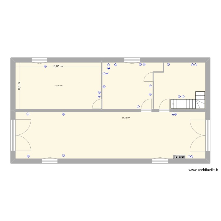 Elec Sous Sol. Plan de 2 pièces et 105 m2