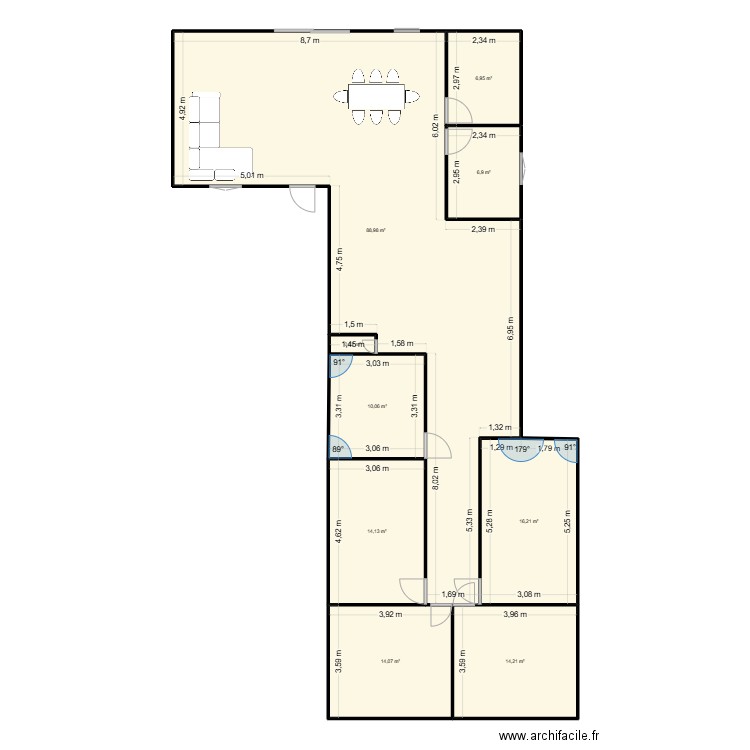 plain pied 2. Plan de 9 pièces et 172 m2