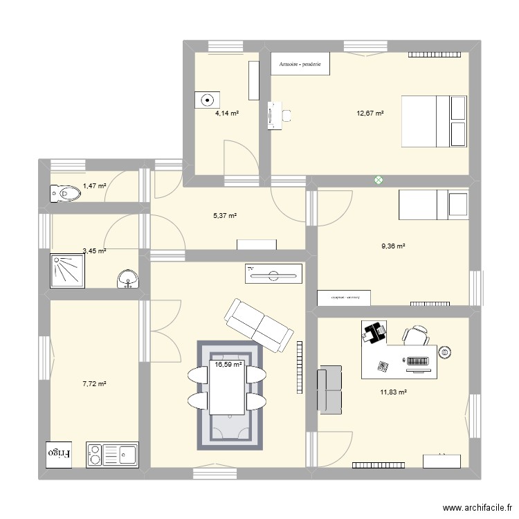 dms. Plan de 9 pièces et 73 m2