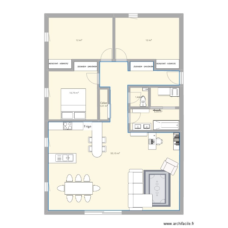 Appartement T4. Plan de 7 pièces et 99 m2