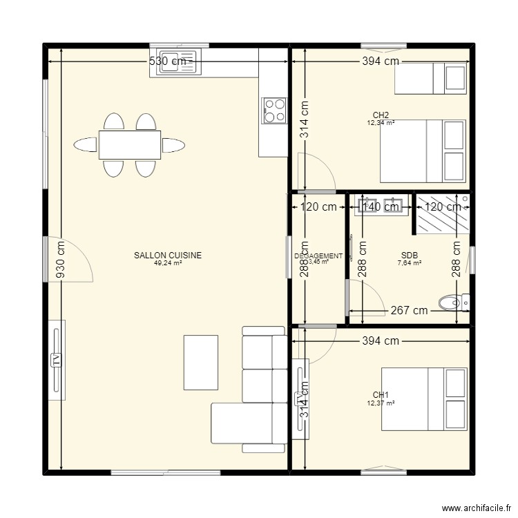 MAISON BAROUGE. Plan de 5 pièces et 85 m2