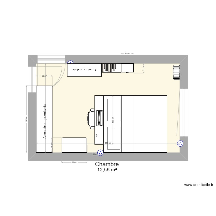 Chambre. Plan de 1 pièce et 13 m2