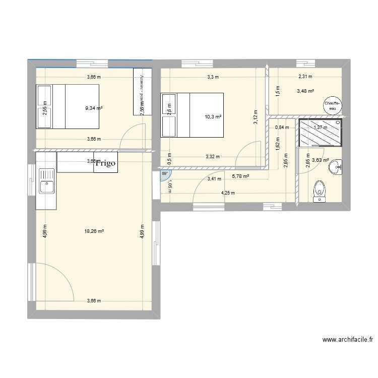 cintia lagoa. Plan de 6 pièces et 51 m2