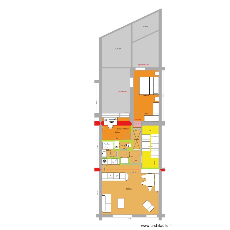 BAUCQ 77 2e étage VF. Plan de 11 pièces et 81 m2