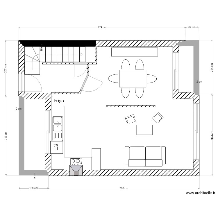 Perenchies RDC meublé. Plan de 3 pièces et 42 m2