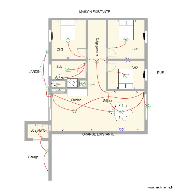 DONIOL. Plan de 8 pièces et 90 m2