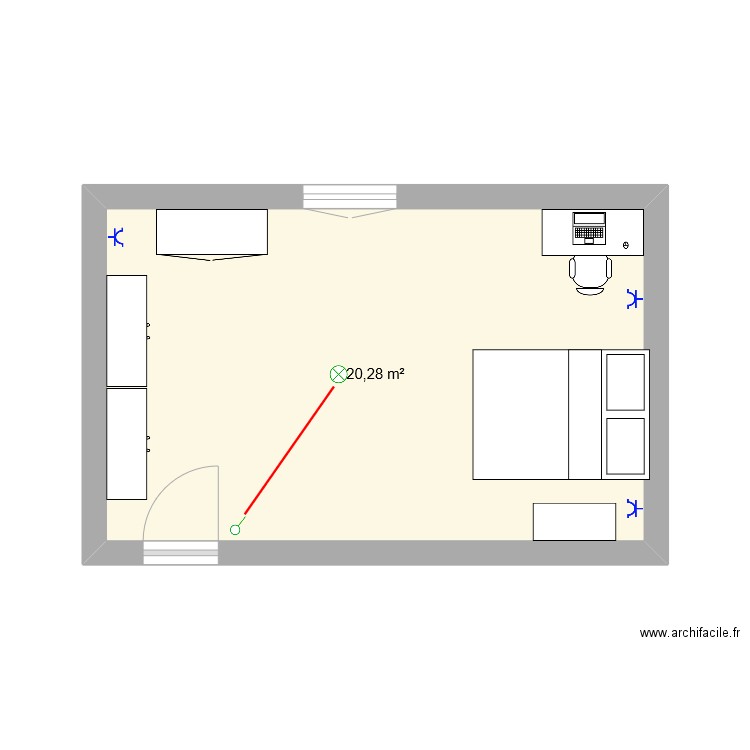 CHAMBRE. Plan de 1 pièce et 20 m2