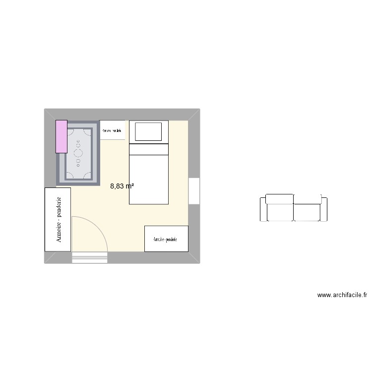 chambre Rozenn. Plan de 1 pièce et 9 m2