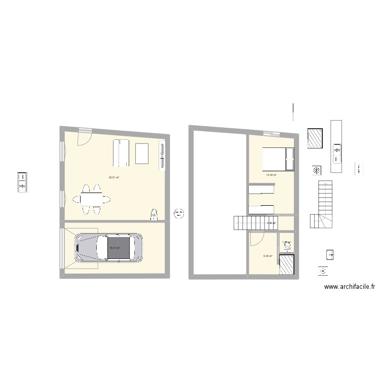 Projet Studio Bourg V2. Plan de 6 pièces et 70 m2