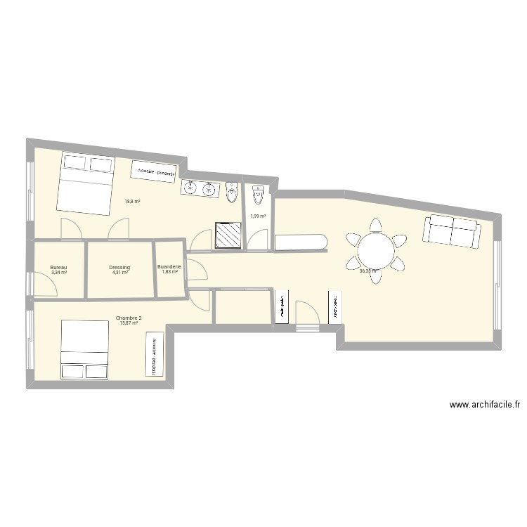 15FERRAGE. Plan de 7 pièces et 82 m2