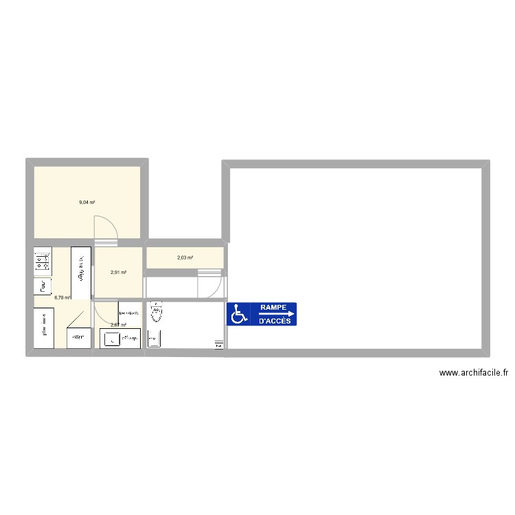 cuisine v2. Plan de 5 pièces et 23 m2