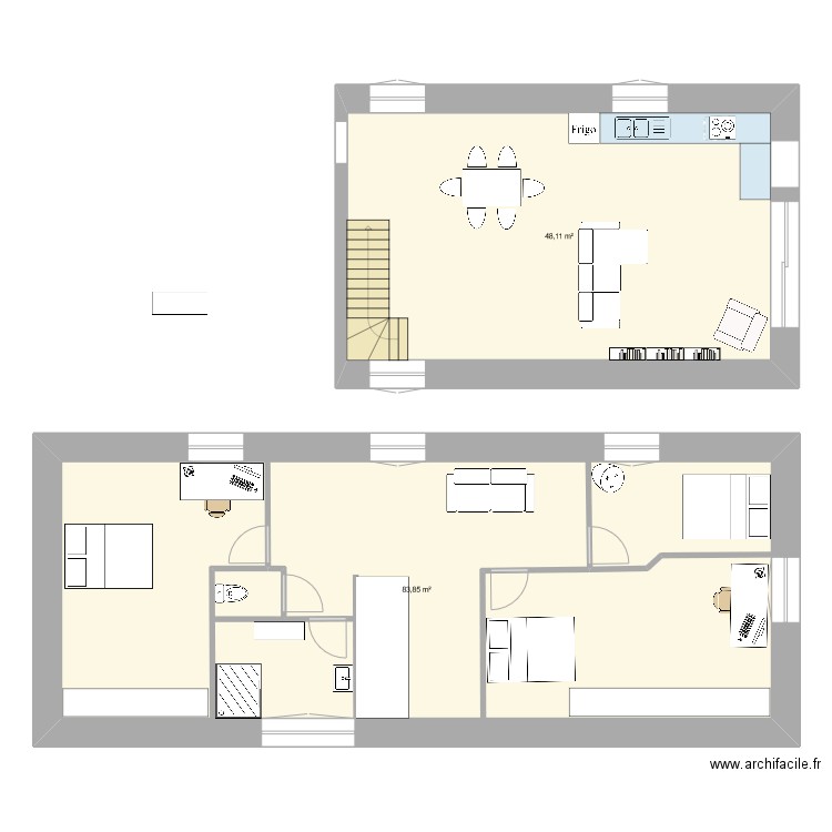 Launay aile bis. Plan de 2 pièces et 132 m2