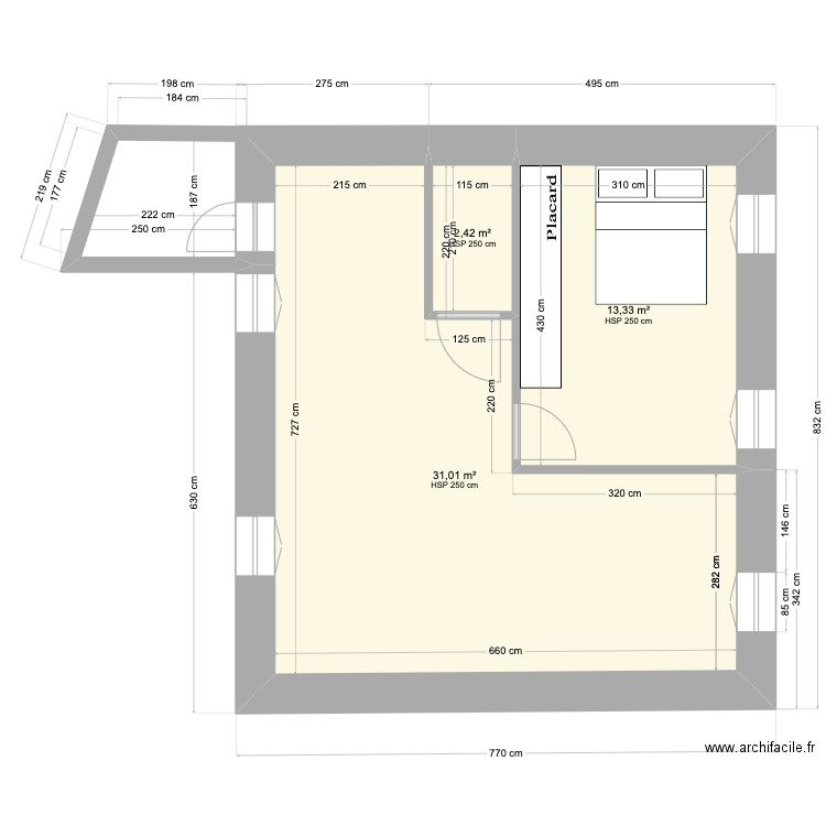 Bonneveine 1 simple. Plan de 3 pièces et 47 m2