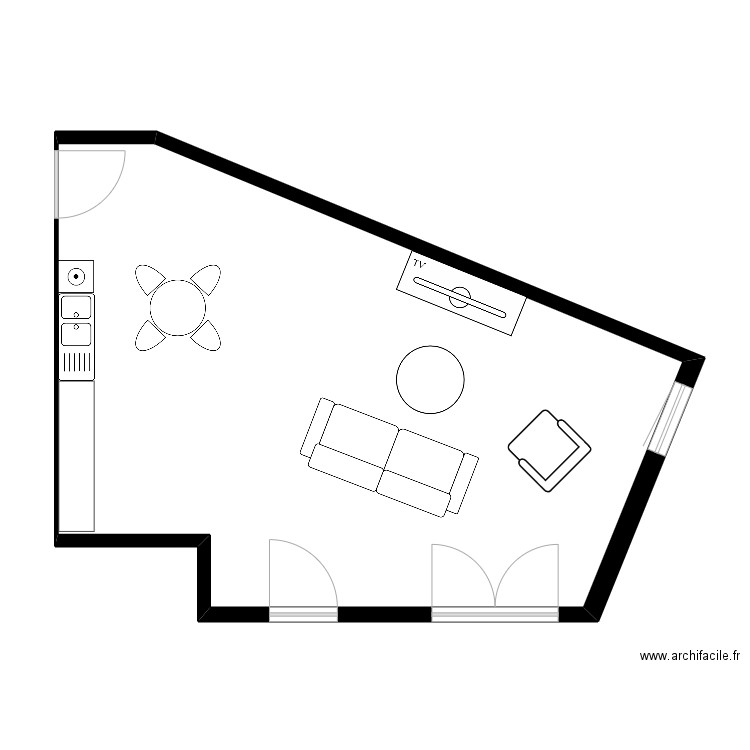 Plan vendôme. Plan de 1 pièce et 67 m2