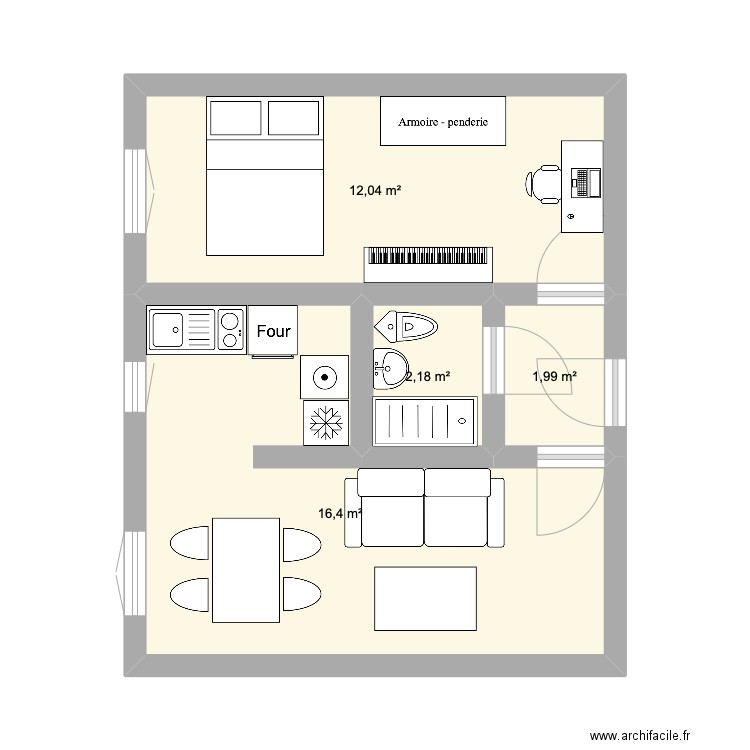 Appart. Plan de 4 pièces et 33 m2