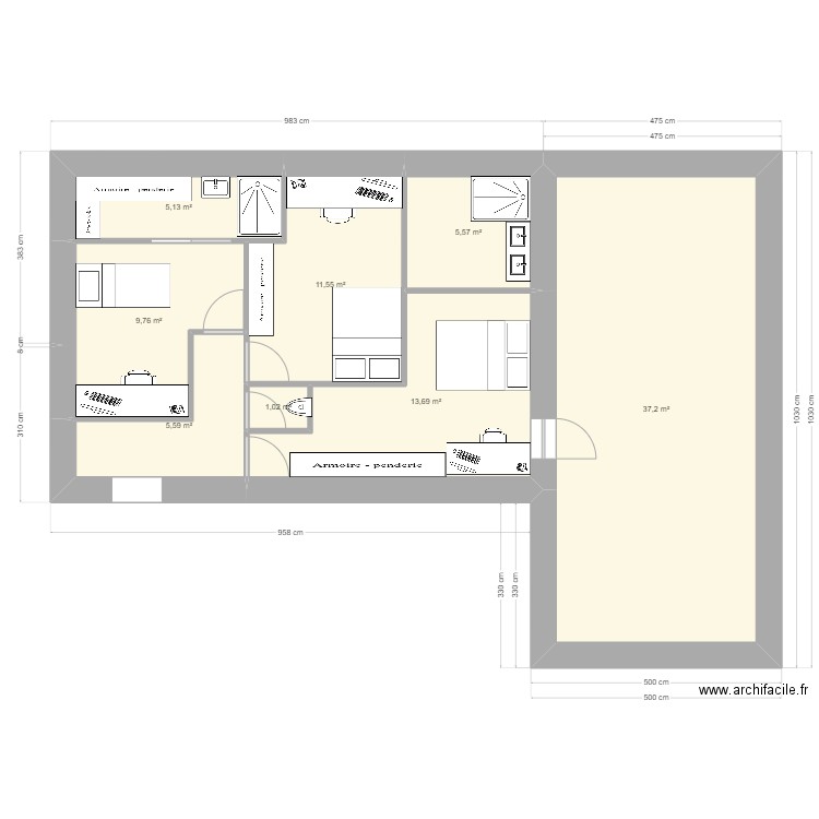 etage version 2 sdb. Plan de 8 pièces et 90 m2