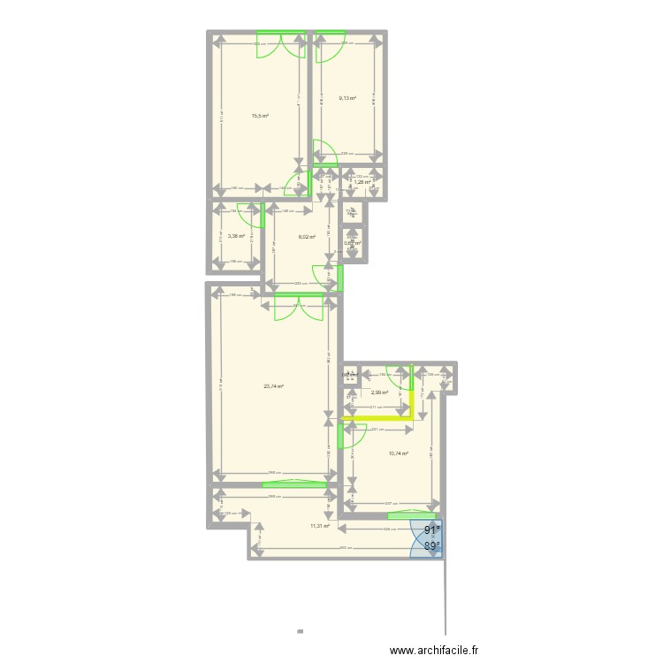 Appartement. Plan de 11 pièces et 87 m2