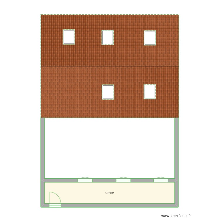 facade. Plan de 1 pièce et 13 m2