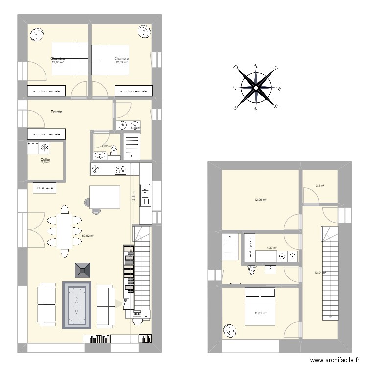 Maison longue 6. Plan de 12 pièces et 155 m2