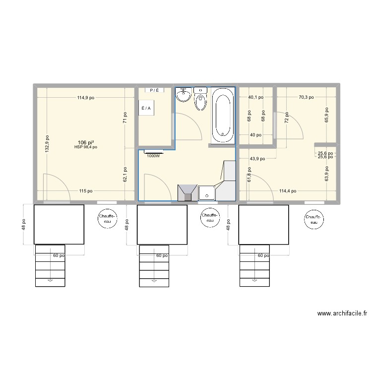 plan cabine maison grise. Plan de 5 pièces et 29 m2