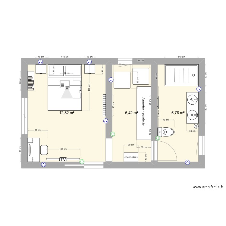 agrandissement. Plan de 3 pièces et 26 m2