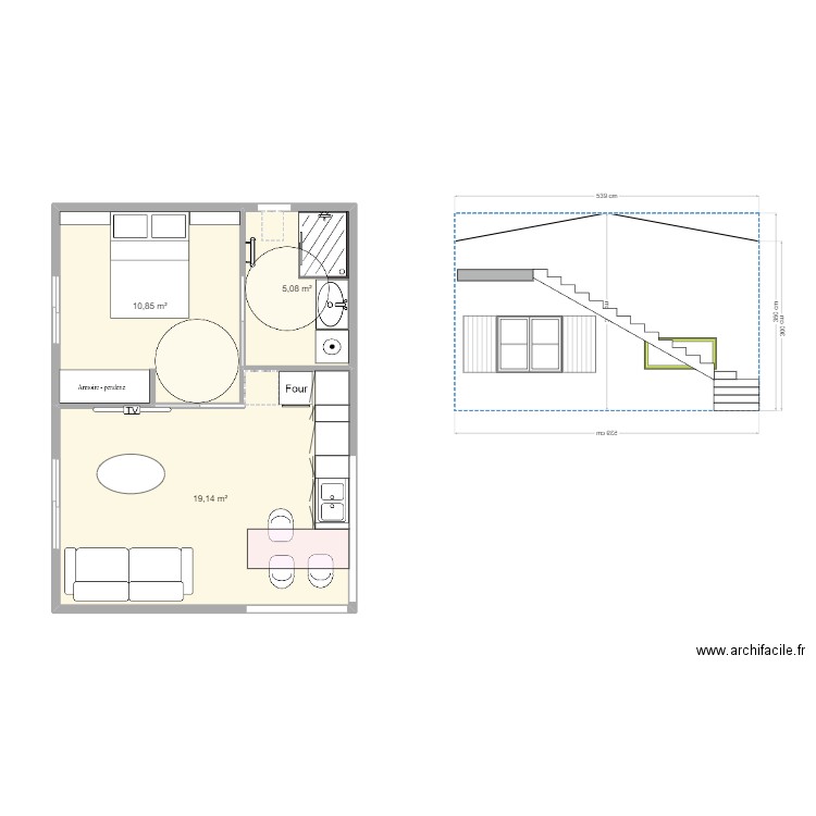 modulo 1. Plan de 3 pièces et 35 m2