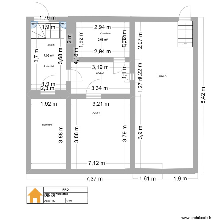 SS Wietlisbach. Plan de 2 pièces et 13 m2