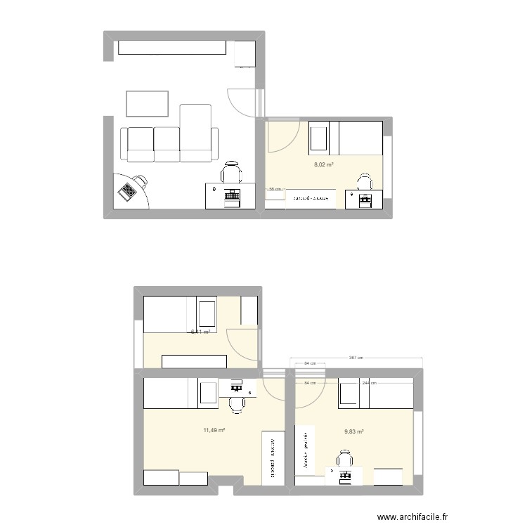 test. Plan de 4 pièces et 36 m2