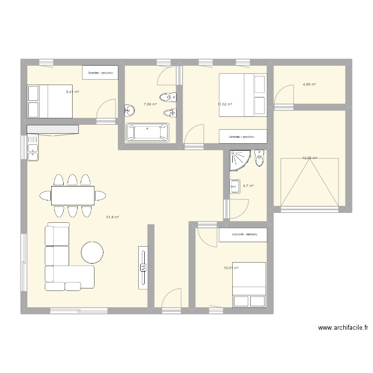 Kuca PK. Plan de 8 pièces et 110 m2