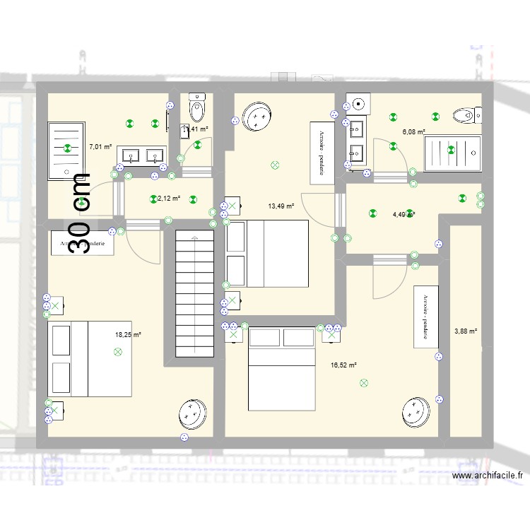 gîte. Plan de 13 pièces et 194 m2