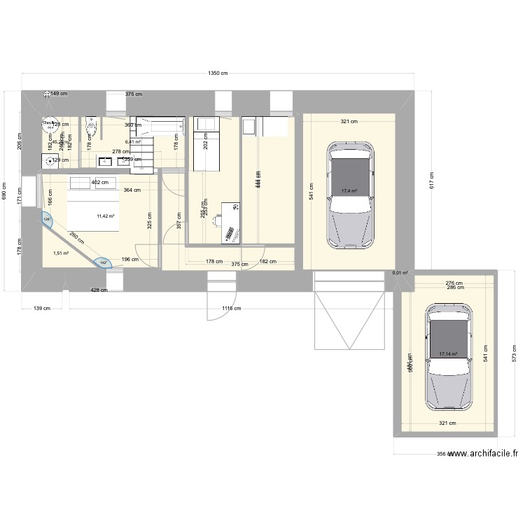 Rdc 2. Plan de 7 pièces et 56 m2