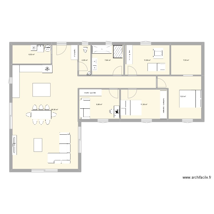 Maison. Plan de 9 pièces et 138 m2