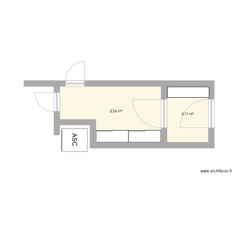 RDC BA 20250218. Plan de 2 pièces et 13 m2