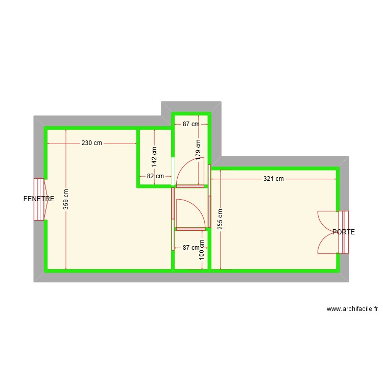 Appart 2 Cloisons2. Plan de 2 pièces et 26 m2